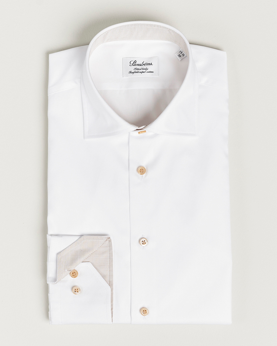 Homme | Chemises | Stenströms | Slimline Contrast Cotton Shirt White