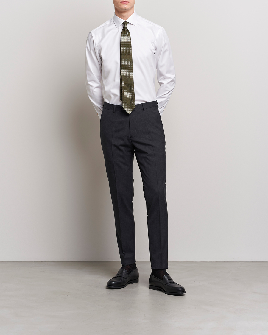 Homme | Chemises D'Affaires | Stenströms | Slimline Contrast Cotton Shirt White