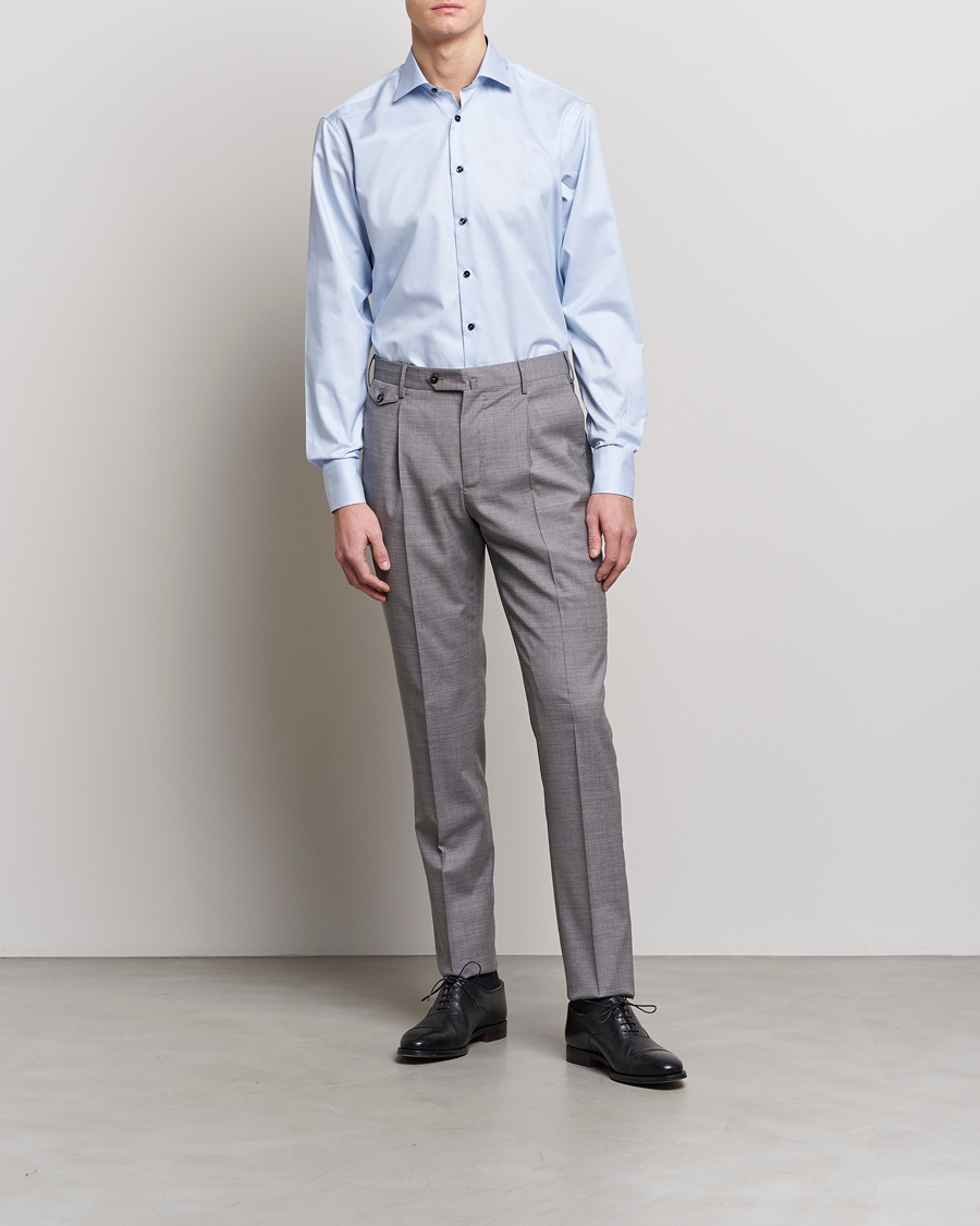 Homme | Chemises D'Affaires | Stenströms | Fitted Body Contrast Cotton Shirt White/Blue