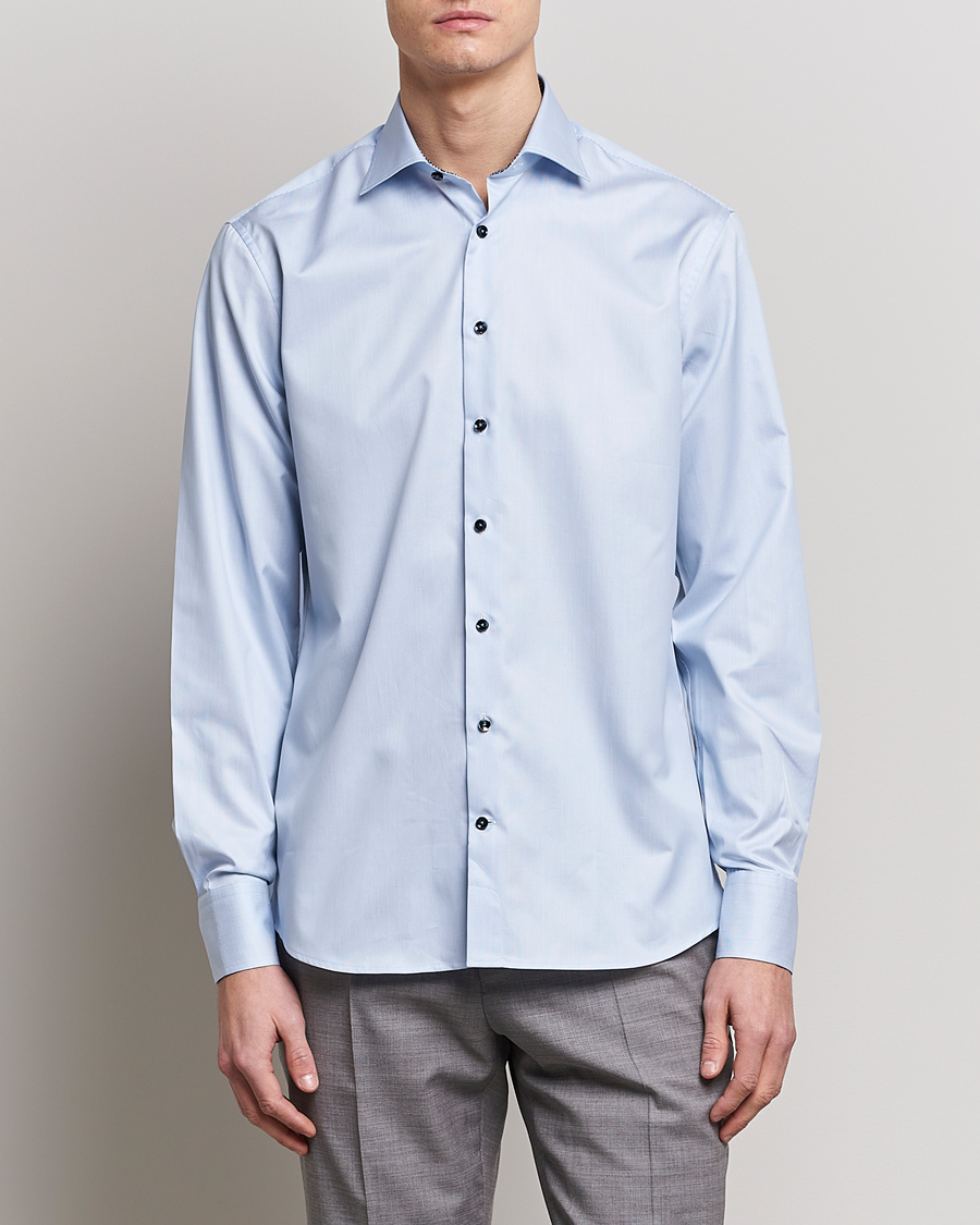 Homme | Chemises | Stenströms | Fitted Body Contrast Cotton Shirt White/Blue