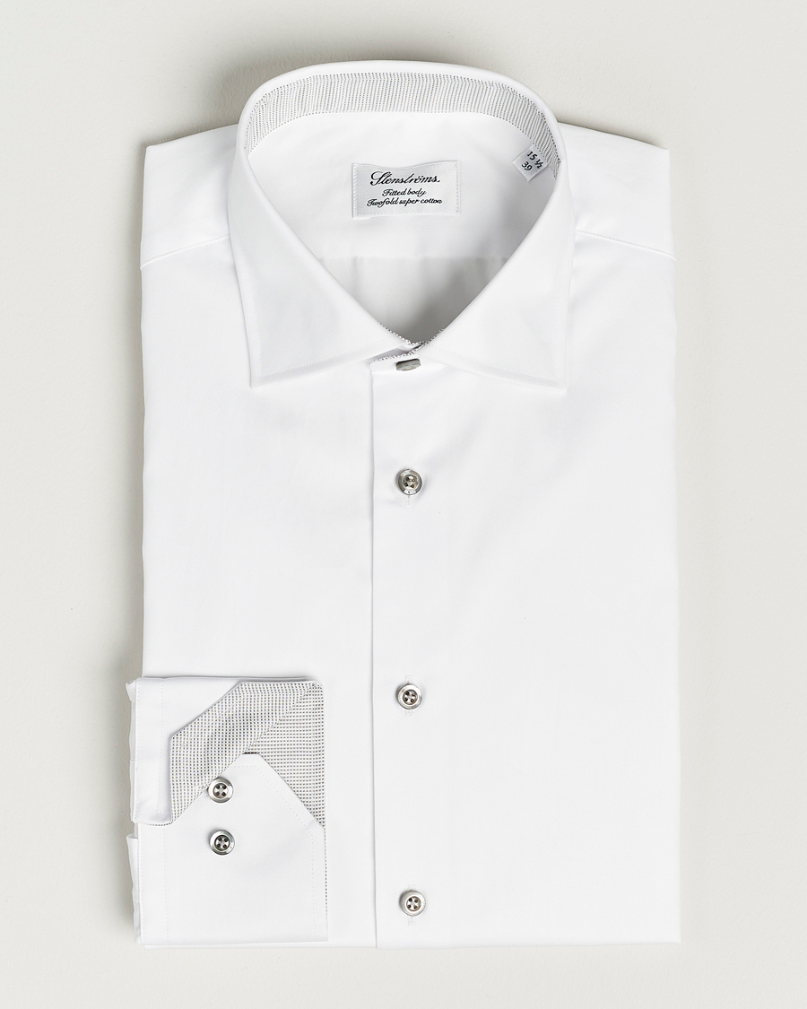 Homme | Chemises | Stenströms | Fitted Body Contrast Cotton Twill Shirt White