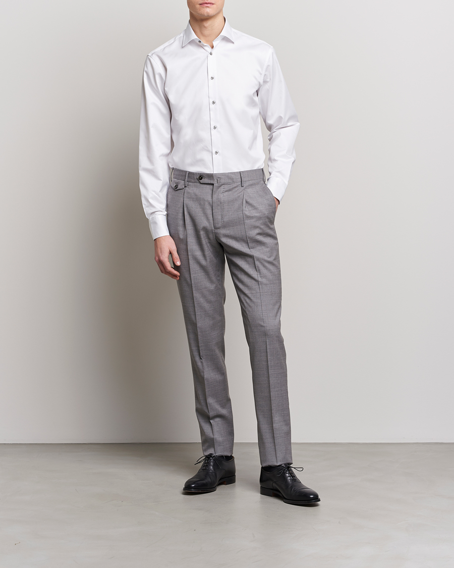 Homme | Chemises | Stenströms | Fitted Body Contrast Cotton Twill Shirt White