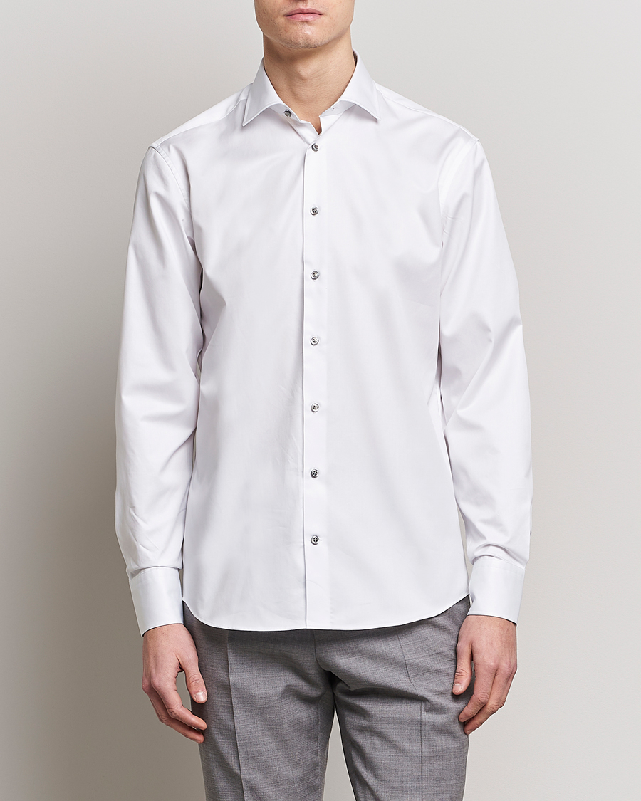 Homme | Chemises | Stenströms | Fitted Body Contrast Cotton Twill Shirt White