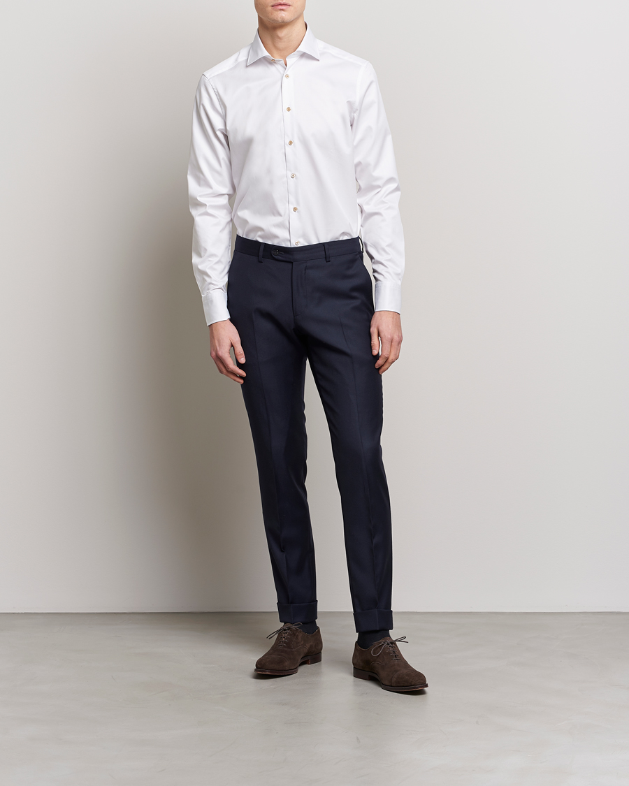 Homme | Stenströms | Stenströms | Fitted Body Contrast Cotton Shirt White