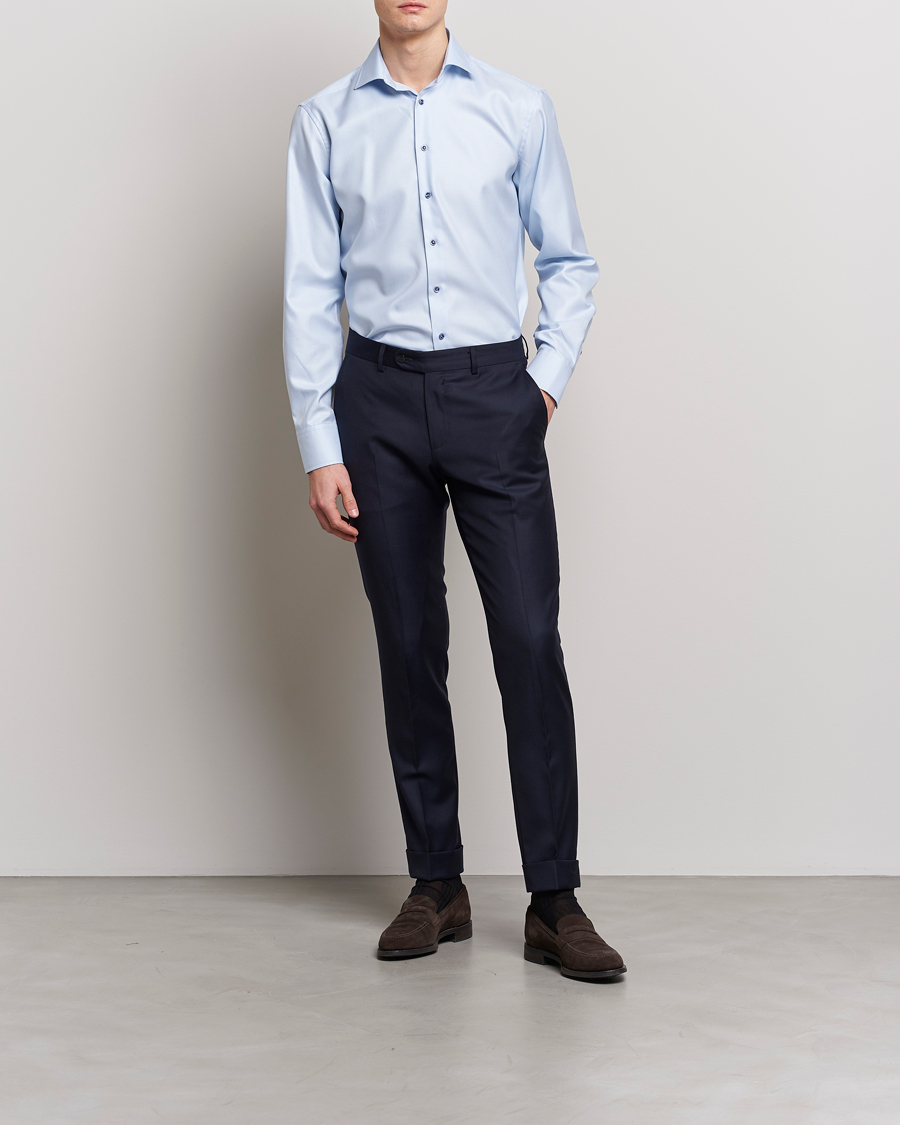 Homme | Chemises D'Affaires | Stenströms | Fitted Body Contrast Shirt Light Blue