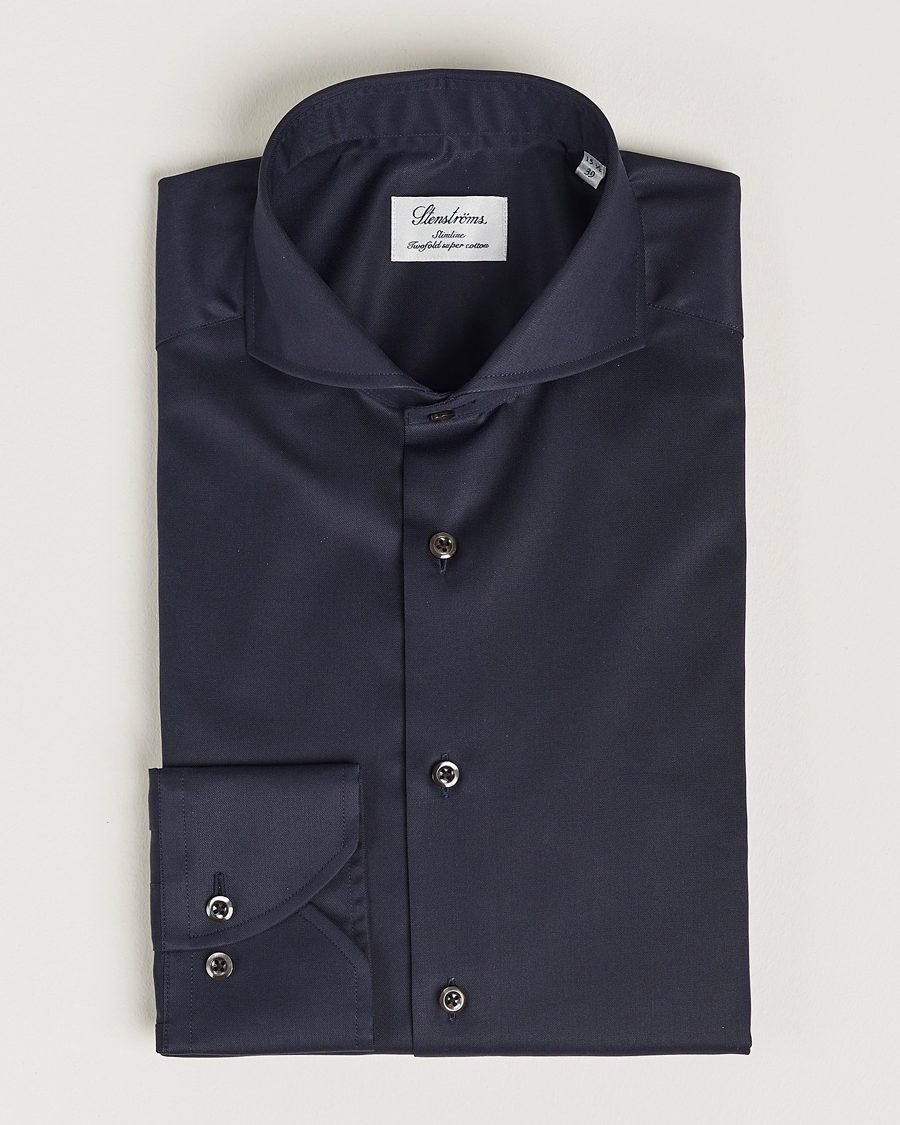 Homme | Chemises | Stenströms | Slimline Extreme Cut Away Shirt Navy