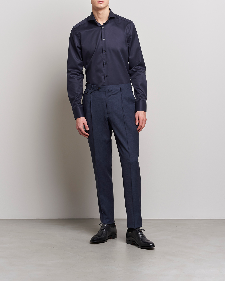 Homme | Chemises | Stenströms | Slimline Extreme Cut Away Shirt Navy