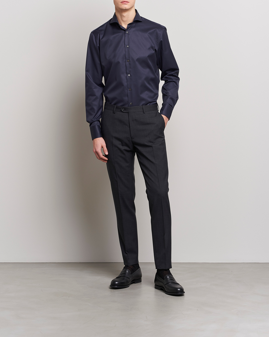 Homme | Chemises | Stenströms | Fitted Body Extreme Cut Away Shirt Navy
