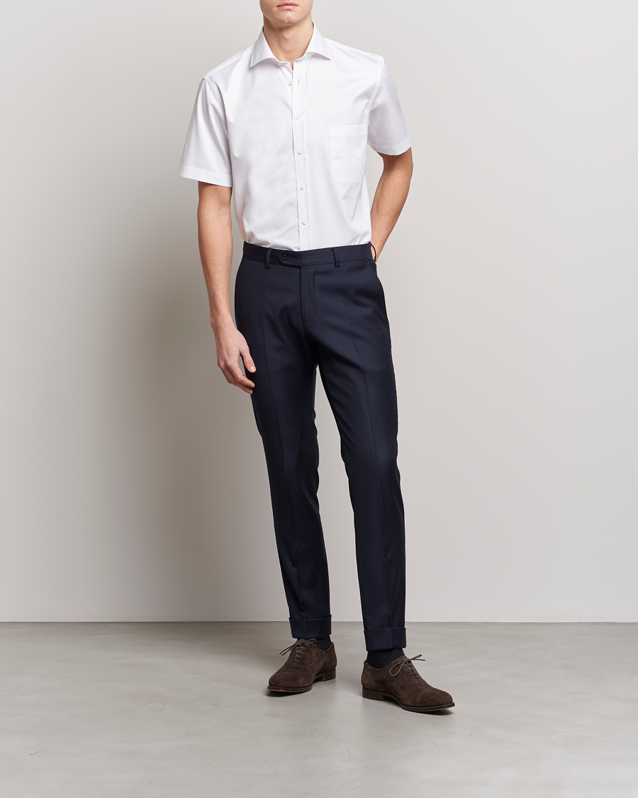 Homme | Chemises | Stenströms | Fitted Body Short Sleeve Twill Shirt White