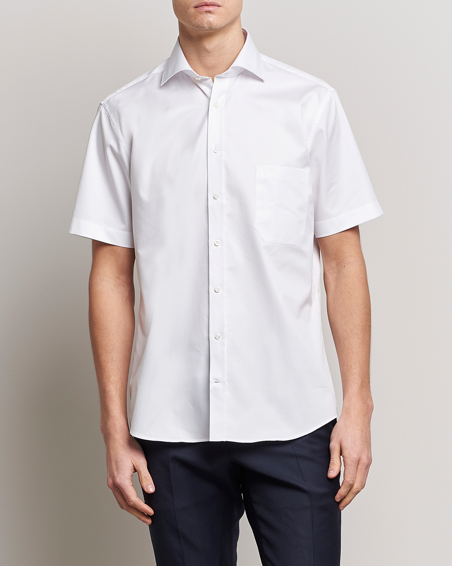 Homme | Chemises À Manches Courtes | Stenströms | Fitted Body Short Sleeve Twill Shirt White