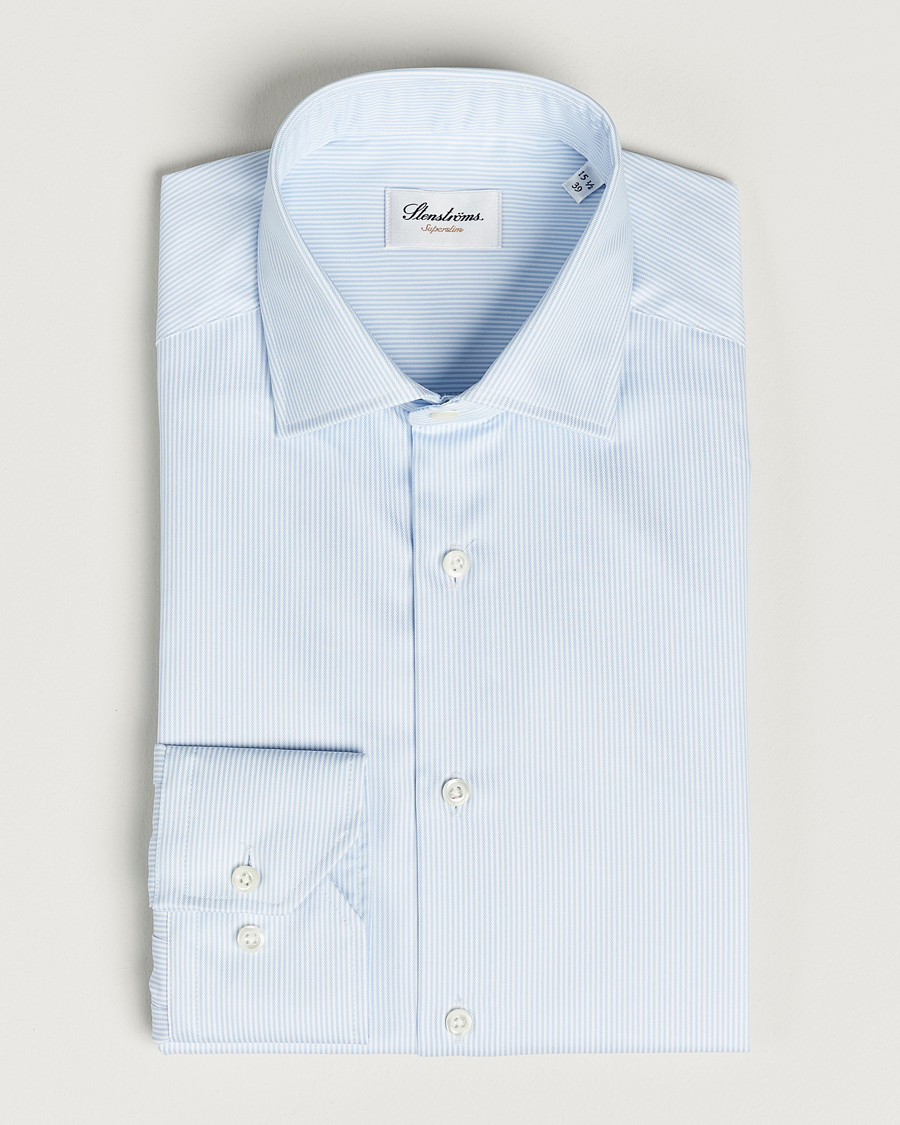 Homme | Chemises | Stenströms | Superslim Cotton Twill Striped Shirt Blue/White