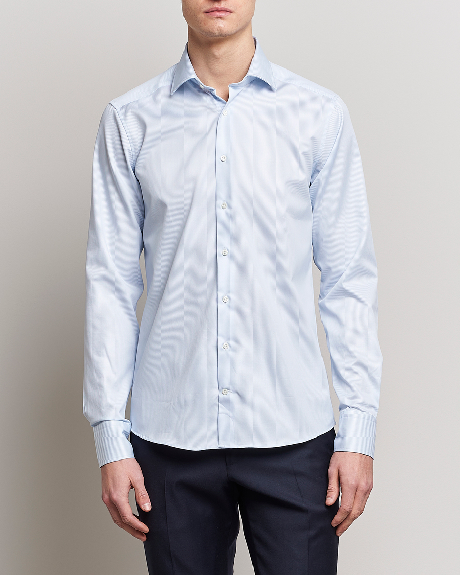Homme | Chemises | Stenströms | Superslim Cotton Twill Striped Shirt Blue/White