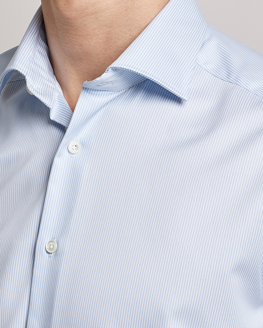 Homme | Chemises | Stenströms | Superslim Cotton Twill Striped Shirt Blue/White