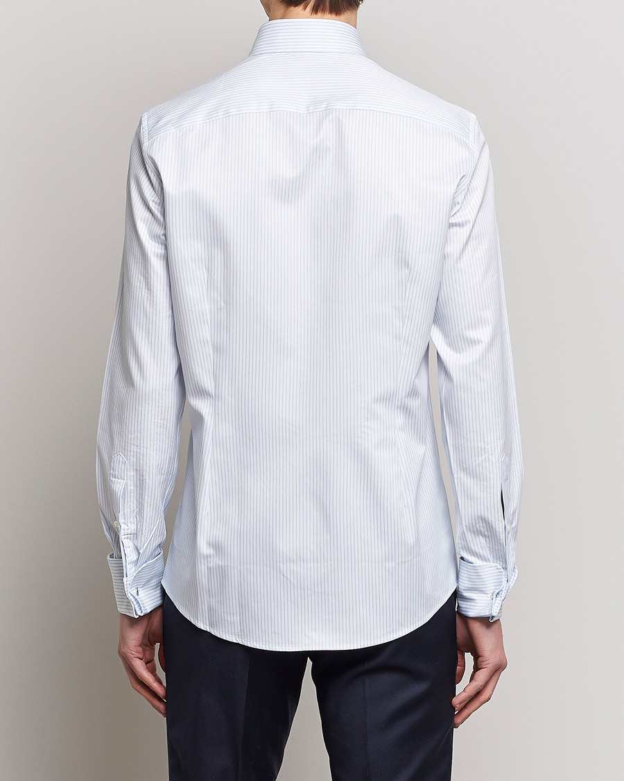 Homme | Chemises | Stenströms | Slimline Cotton Double Cuff Shirt White/Blue