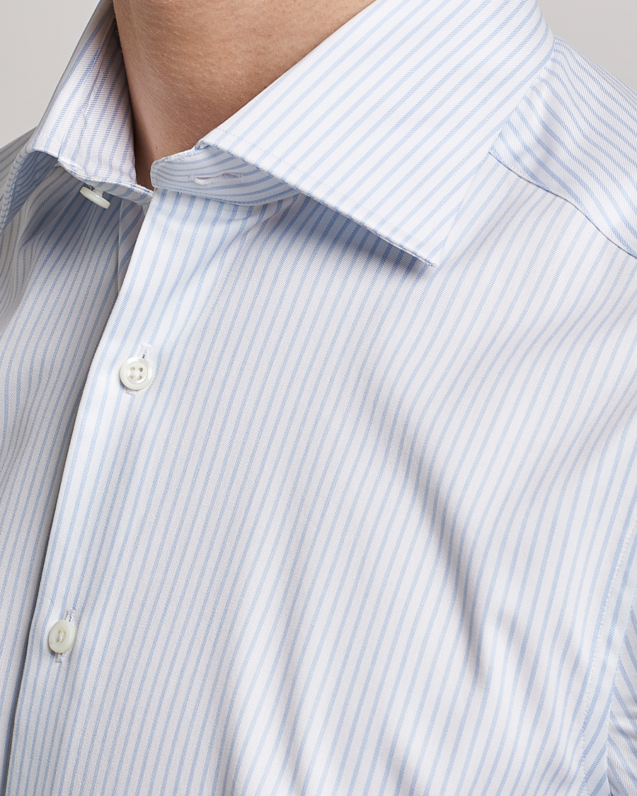 Homme | Chemises | Stenströms | Slimline Cotton Double Cuff Shirt White/Blue