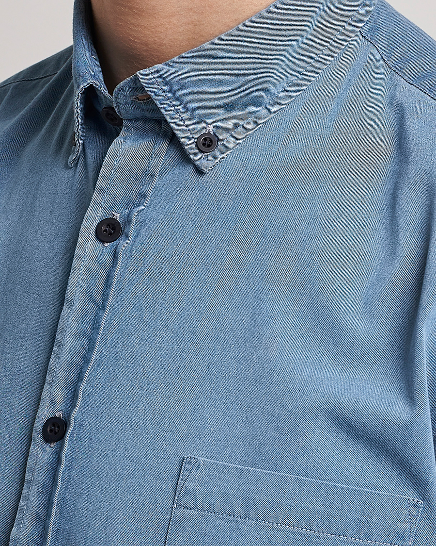 Homme | Chemises | Sunspel | Cotton Twill Indigo Shirt Light Indigo