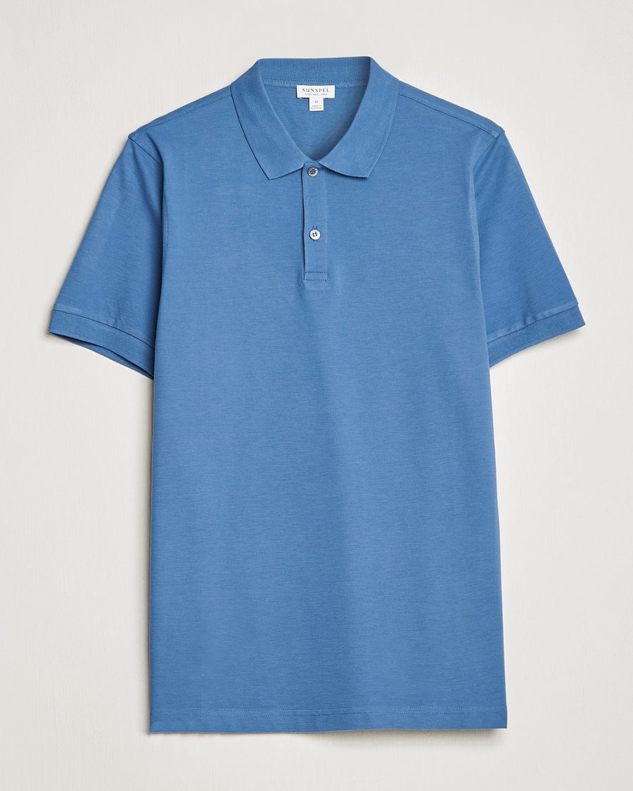 Homme | Polos | Sunspel | Short Sleeve Pique Polo Blue Stone