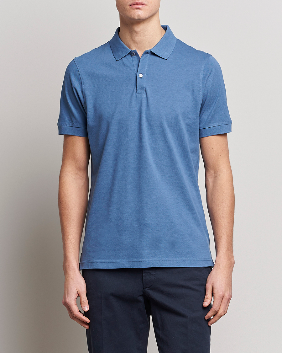 Homme | Polos | Sunspel | Short Sleeve Pique Polo Blue Stone