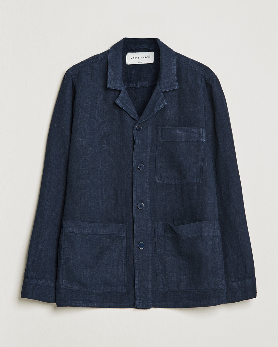 Homme | Chemises | A Day's March | Bangher Linen Overshirt Navy