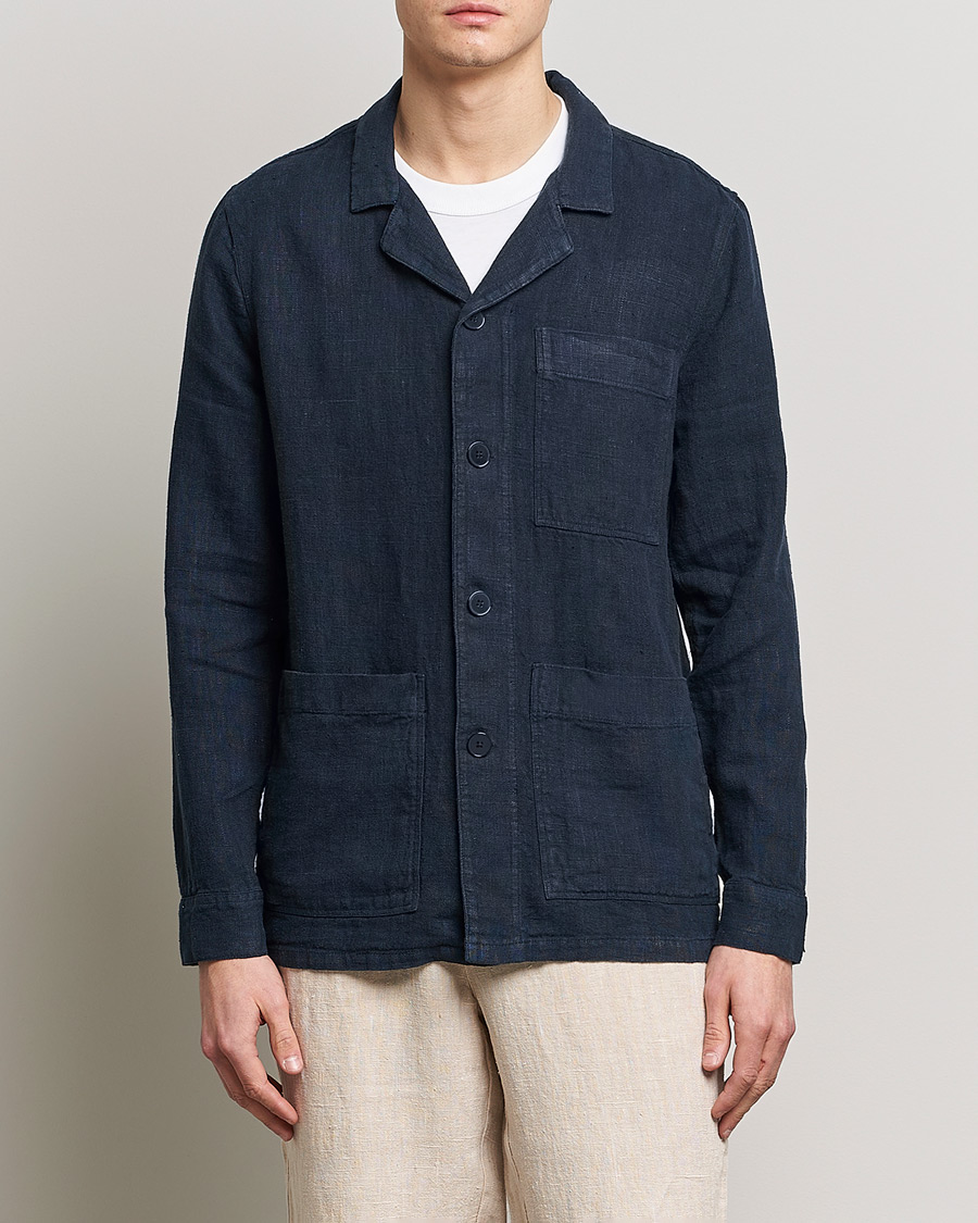 Homme | Chemises | A Day's March | Bangher Linen Overshirt Navy