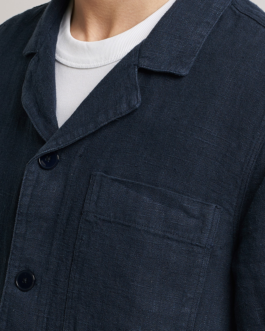 Homme | Chemises | A Day's March | Bangher Linen Overshirt Navy