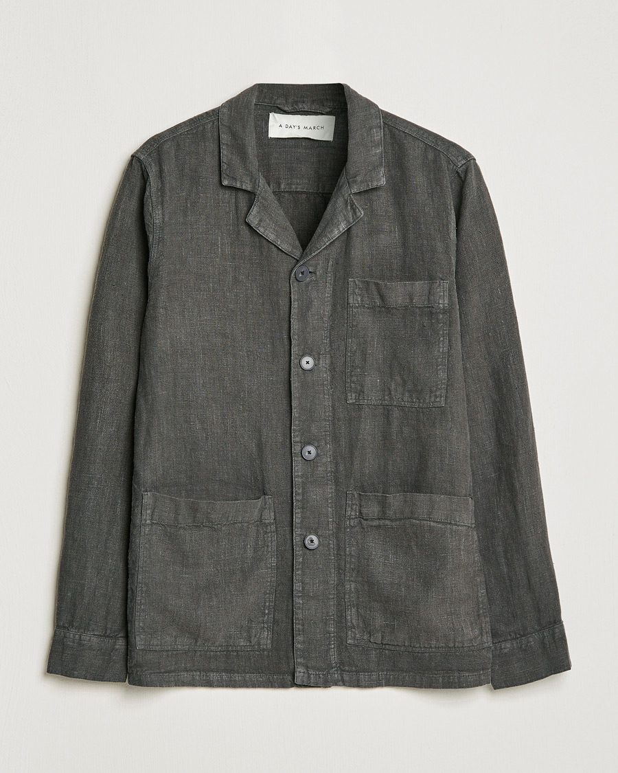 Homme | Chemises | A Day's March | Bangher Linen Overshirt Olive