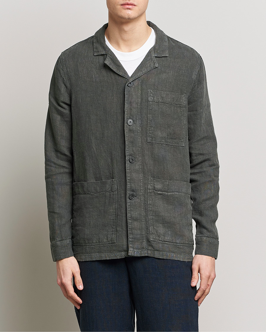 Homme | Chemises | A Day's March | Bangher Linen Overshirt Olive