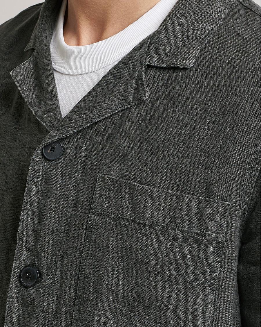 Homme | Chemises | A Day's March | Bangher Linen Overshirt Olive