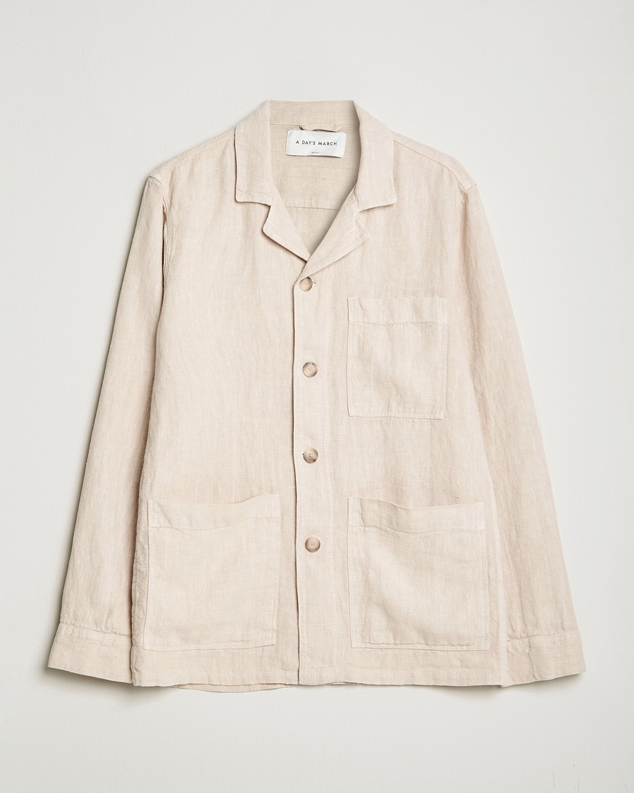 Homme | Chemises | A Day's March | Bangher Linen Overshirt Oyster