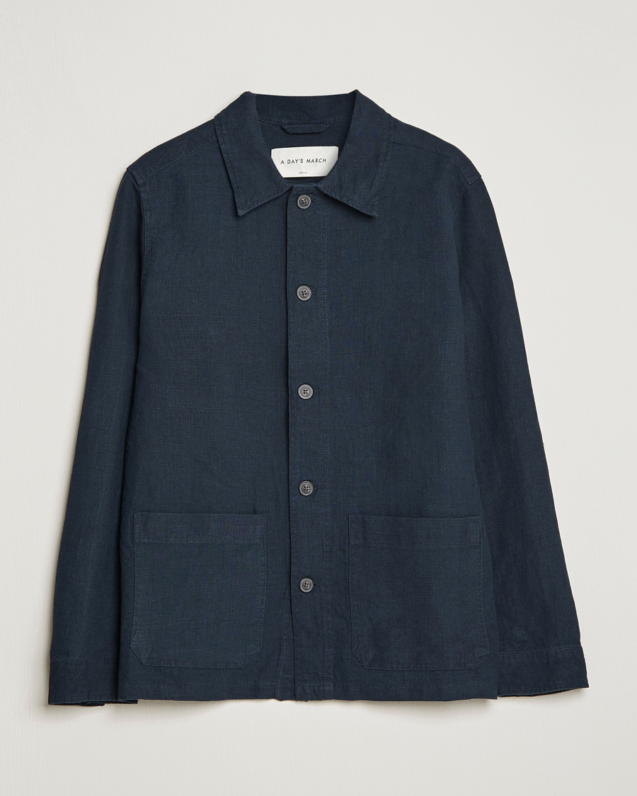 Homme | Chemises | A Day's March | Original Linen Overshirt Navy