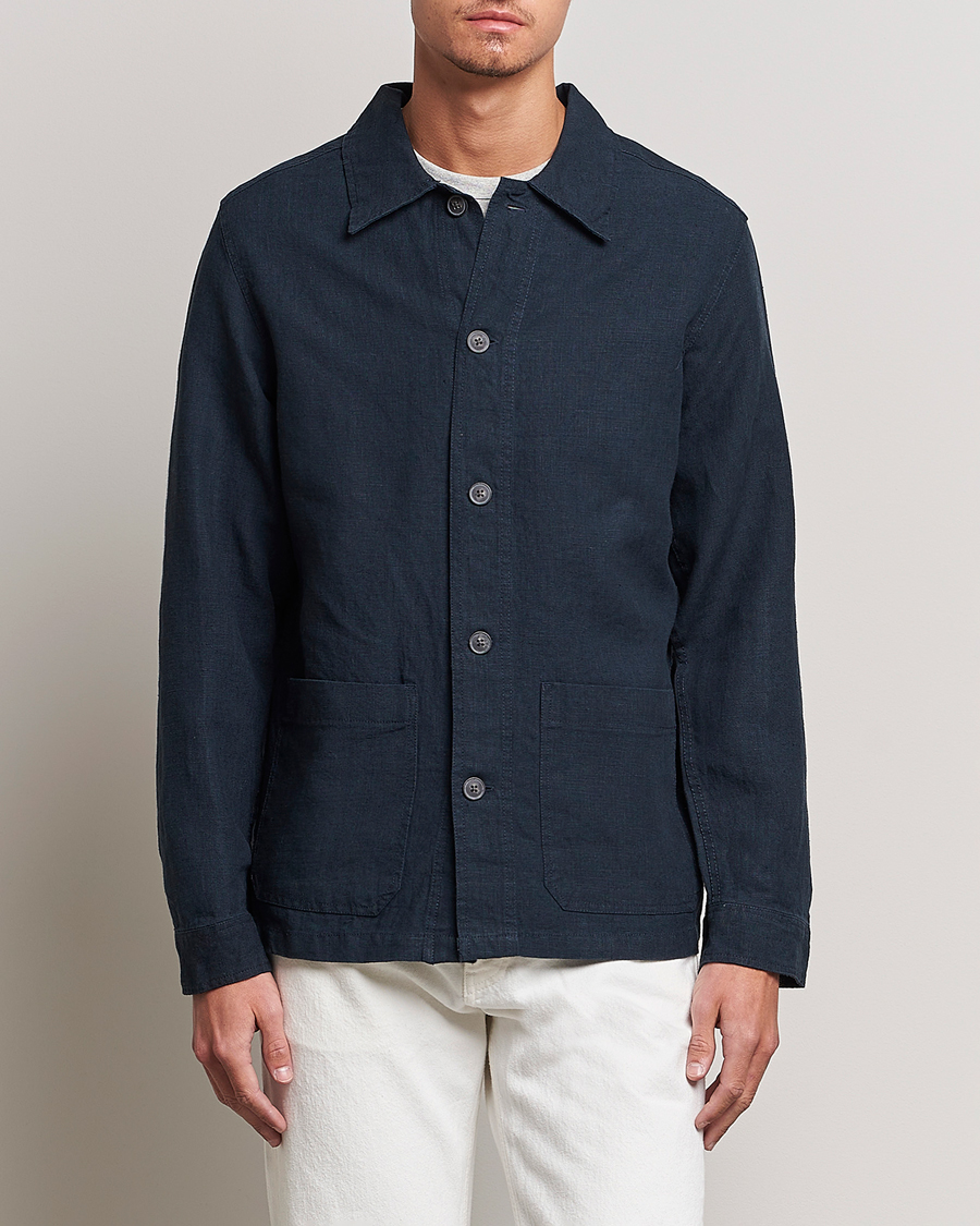 Homme | Chemises | A Day's March | Original Linen Overshirt Navy