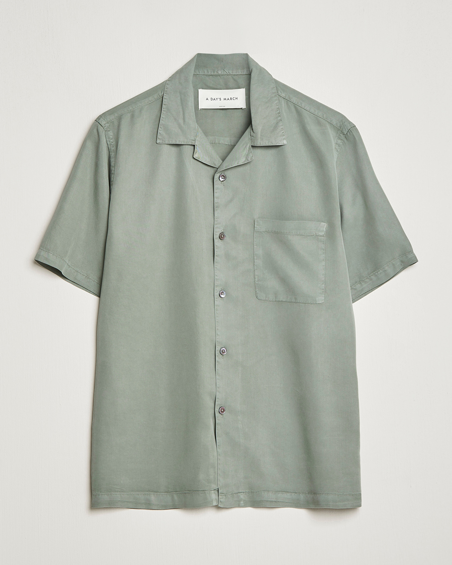 Homme | Chemises | A Day's March | Yamu Short Sleeve Tencel Shirt Dusty Green