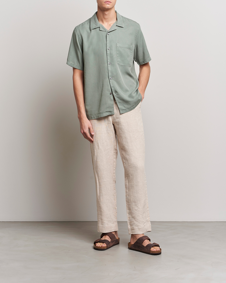 Homme | Chemises | A Day's March | Yamu Short Sleeve Tencel Shirt Dusty Green