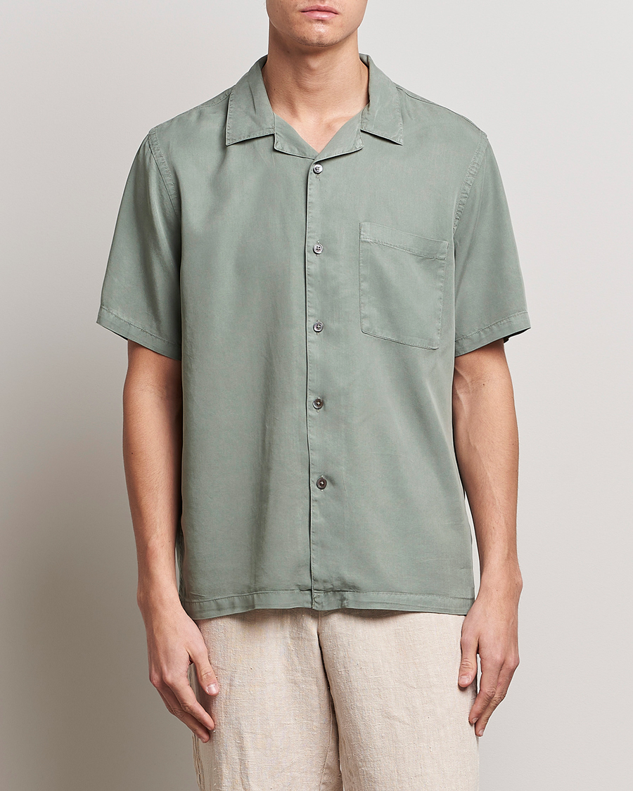 Homme | Chemises | A Day's March | Yamu Short Sleeve Tencel Shirt Dusty Green