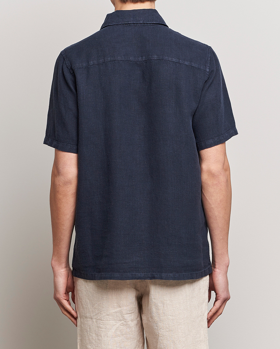 Homme | Chemises | A Day's March | Khito Short Sleeve Linen Shirt Dark Navy