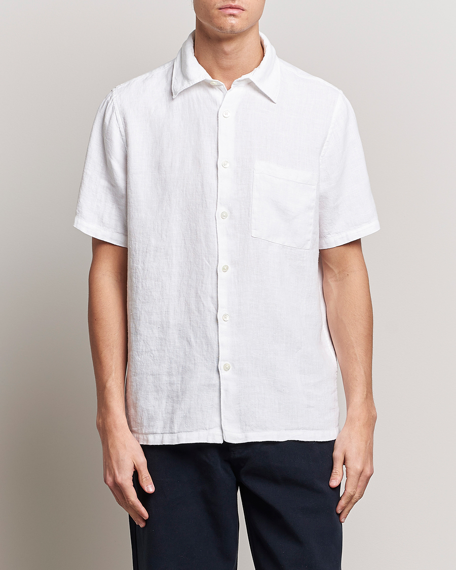 Homme | Chemises | A Day's March | Khito Short Sleeve Linen Shirt White