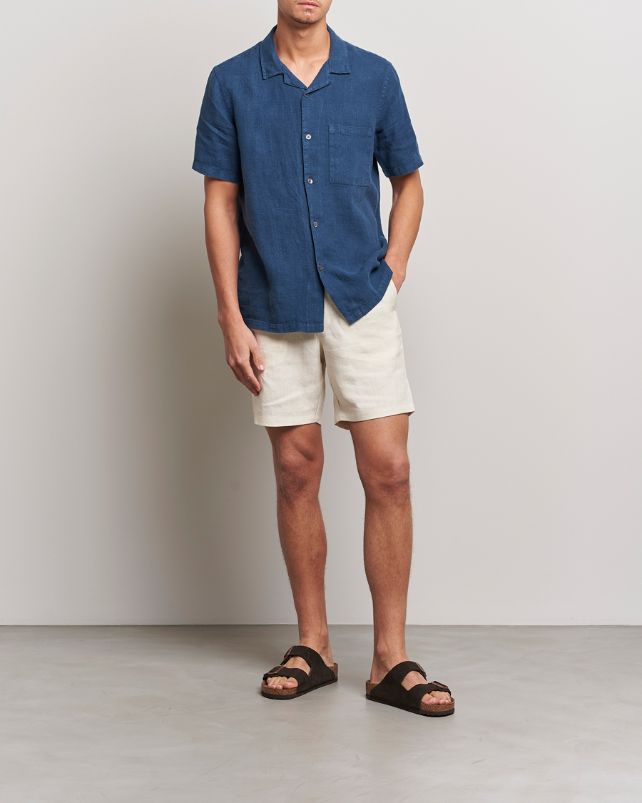 Homme | Chemises | A Day's March | Yamu Short Sleeve Linen Shirt Indigo Blue