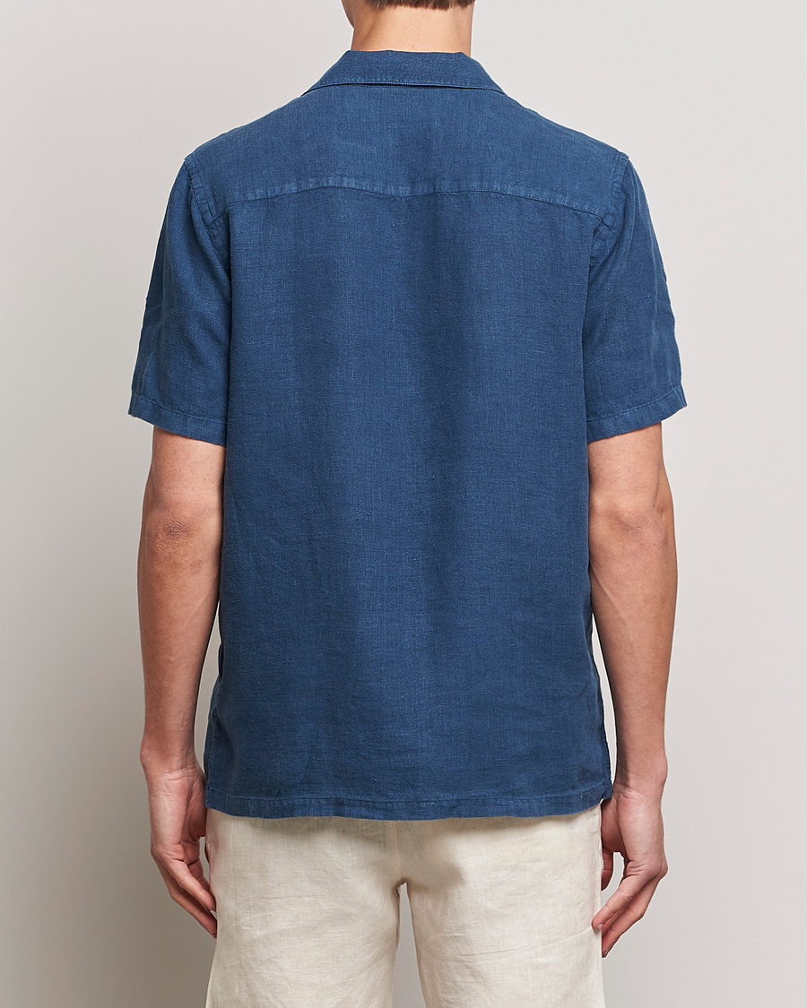 Homme | Chemises | A Day's March | Yamu Short Sleeve Linen Shirt Indigo Blue