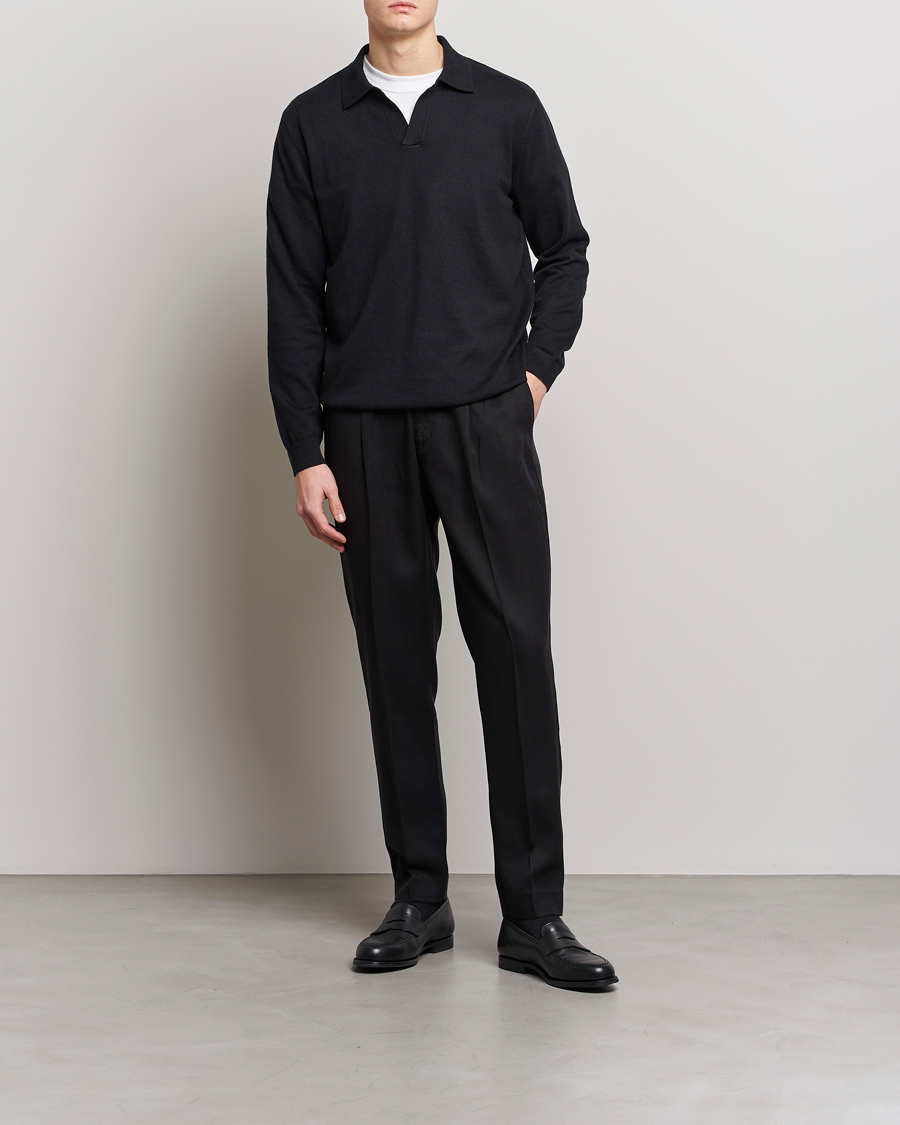 Homme | Polos | A Day's March | Manol Cotton Linen Polo Black