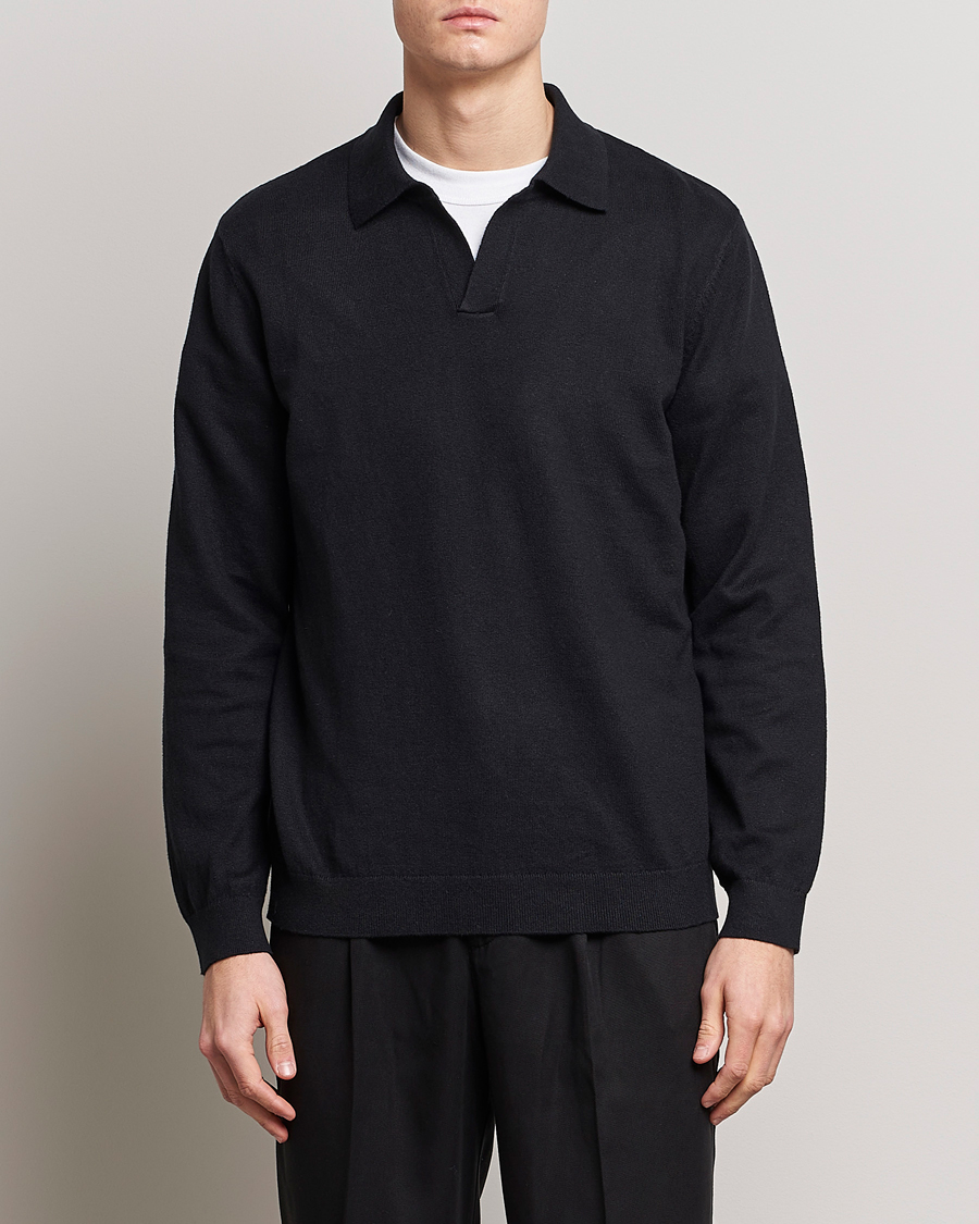 Homme | Polos | A Day's March | Manol Cotton Linen Polo Black