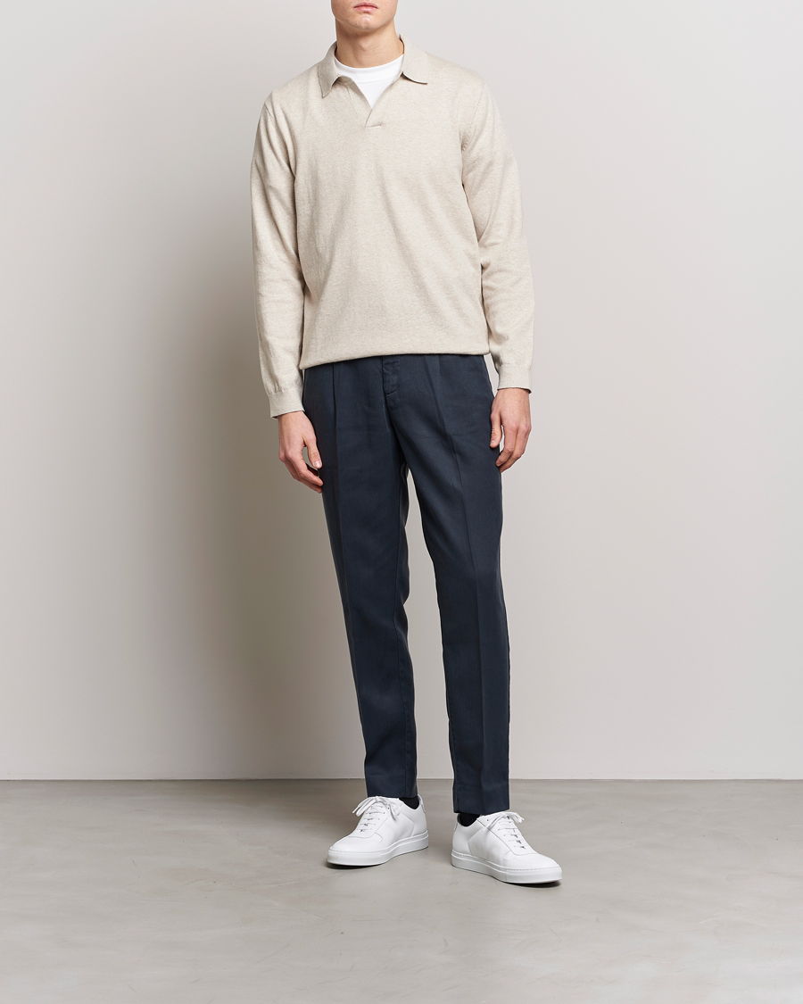 Homme | Polos | A Day's March | Manol Cotton Linen Polo Sand Melange