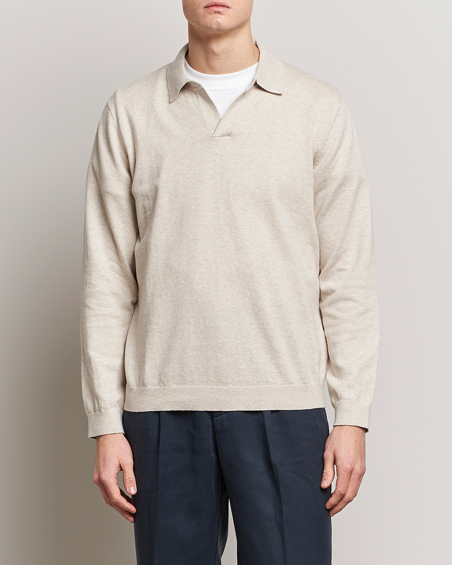 Homme | Polos | A Day's March | Manol Cotton Linen Polo Sand Melange
