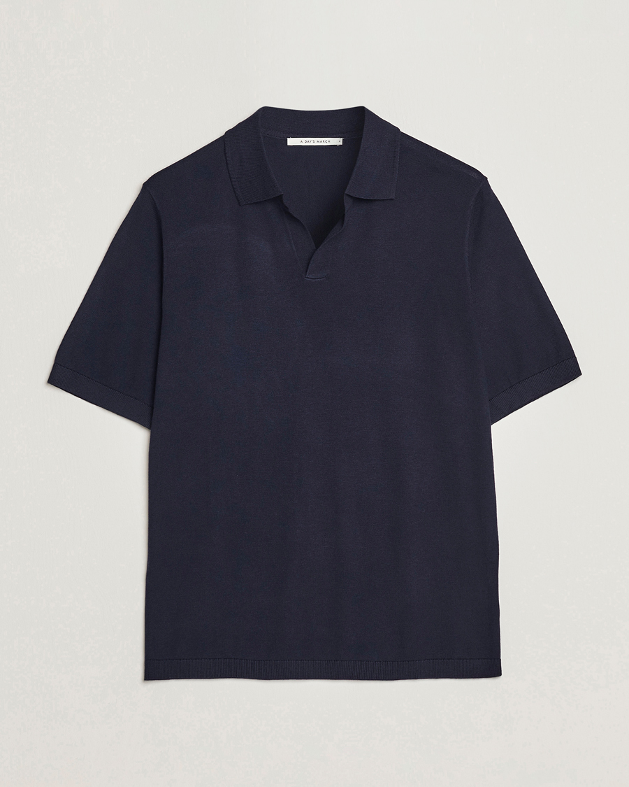 Homme | Polos | A Day's March | Ebro Open Collar Cotton/Wool Navy