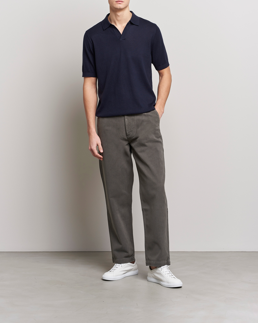 Homme | Polos | A Day's March | Ebro Open Collar Cotton/Wool Navy