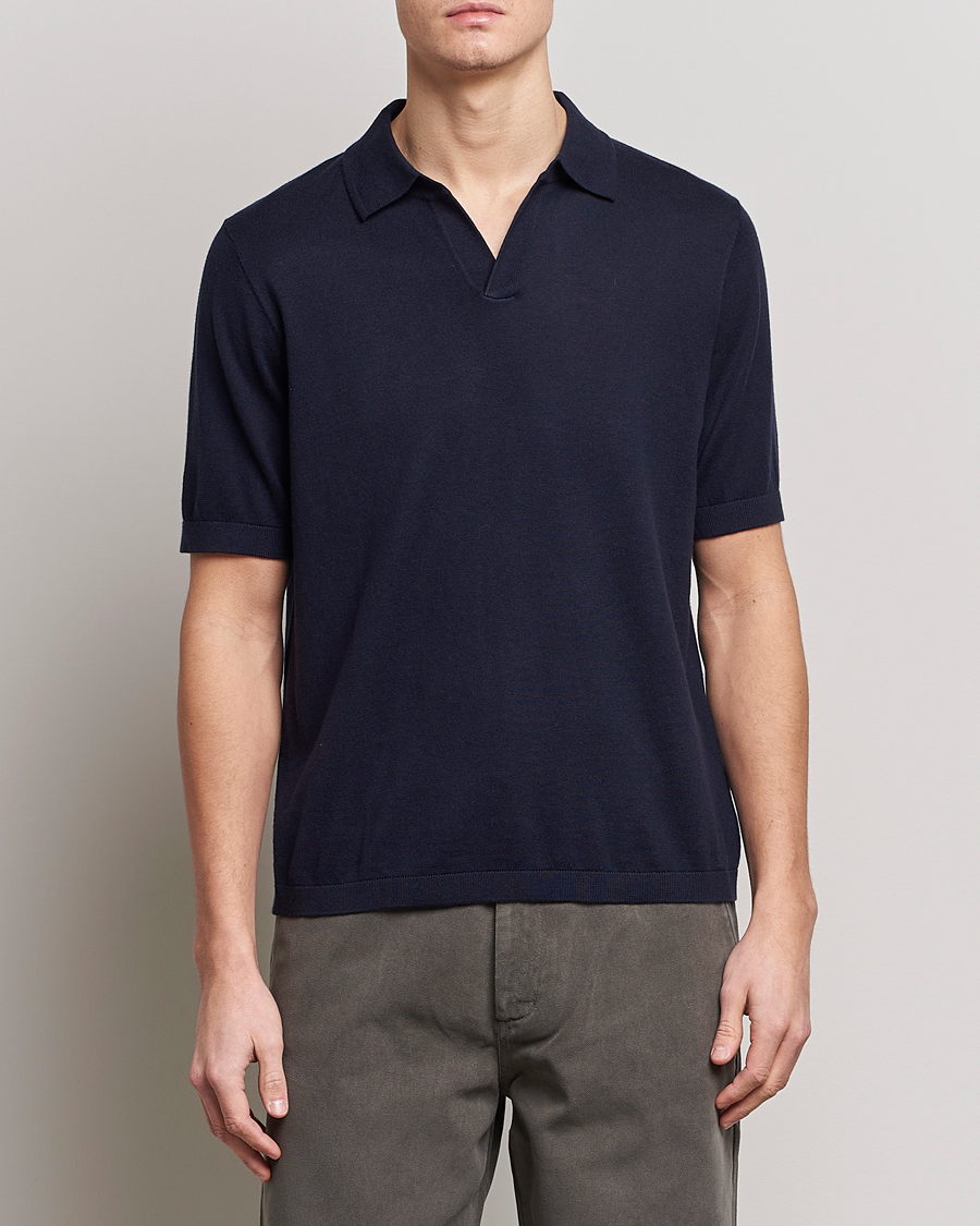 Homme | Polos | A Day's March | Ebro Open Collar Cotton/Wool Navy