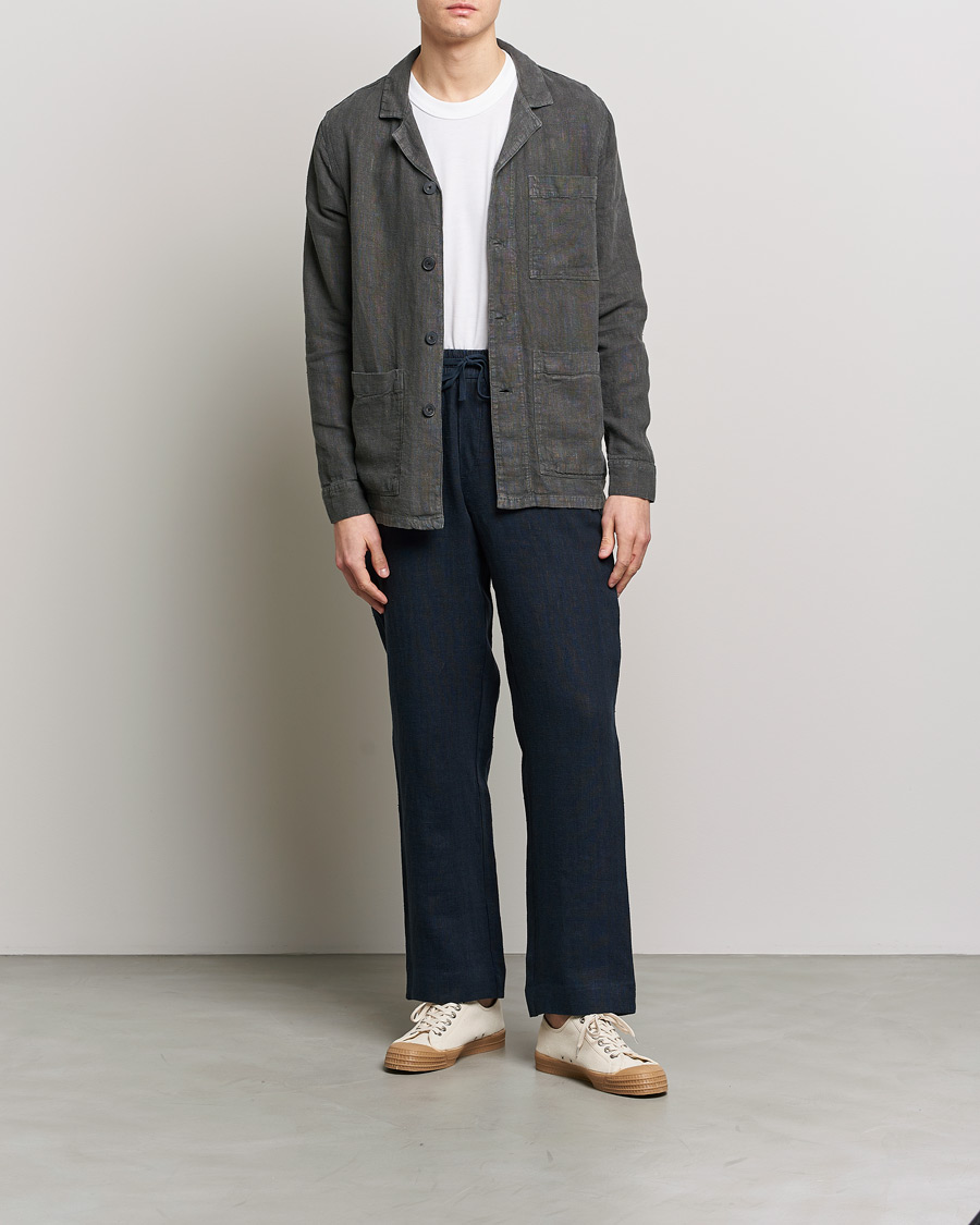 Homme | Pantalons | A Day's March | Tamait Drawstring Linen Trousers Navy