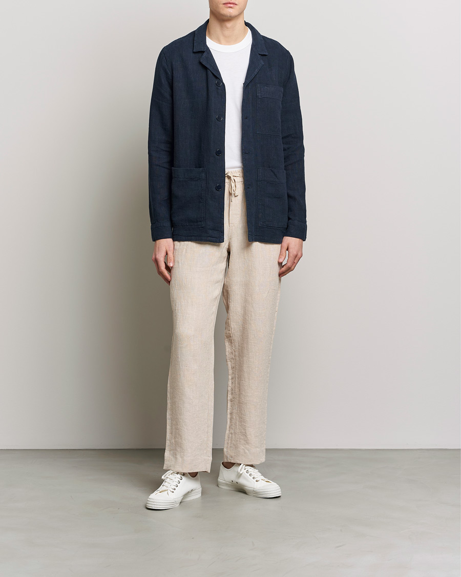 Homme | Pantalons | A Day's March | Tamait Drawstring Linen Trousers Oyster