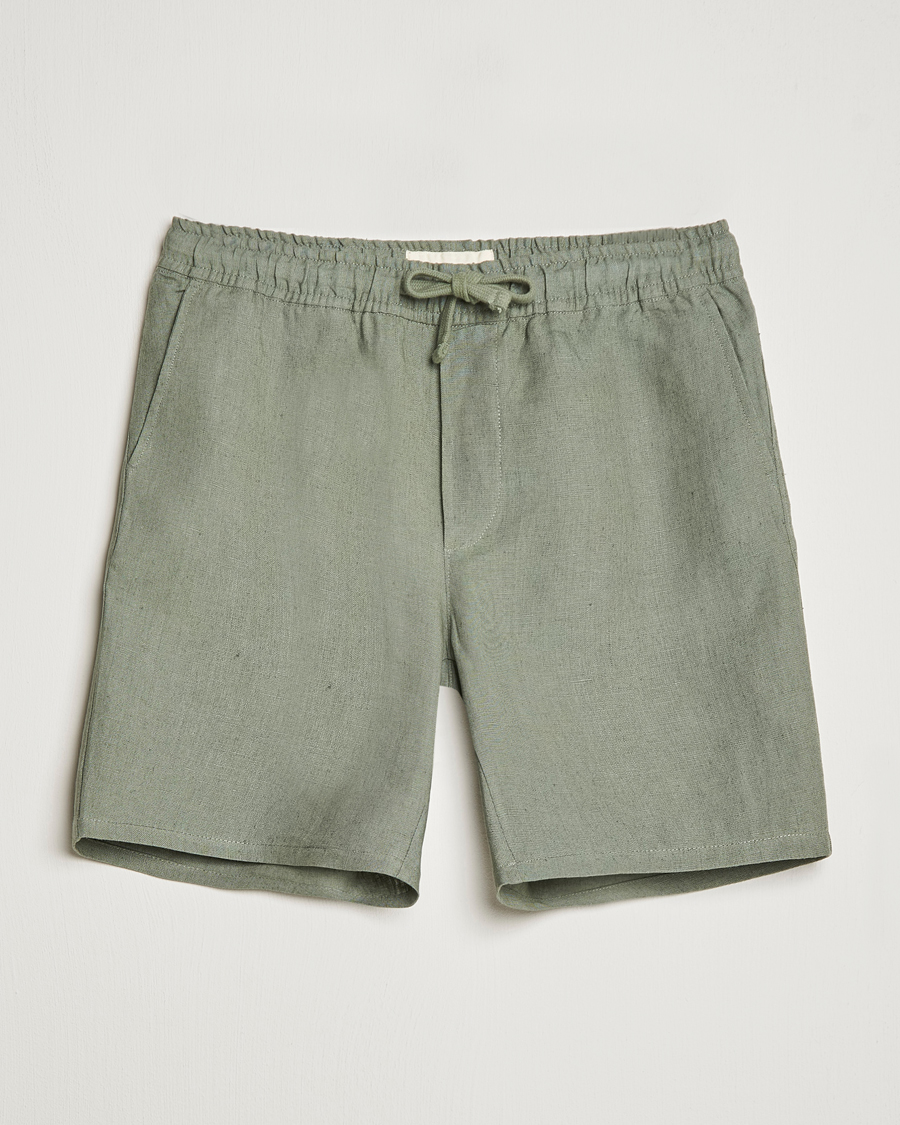 Homme | Shorts | A Day's March | Ipu Drawstring Linen Shorts Dusty Green