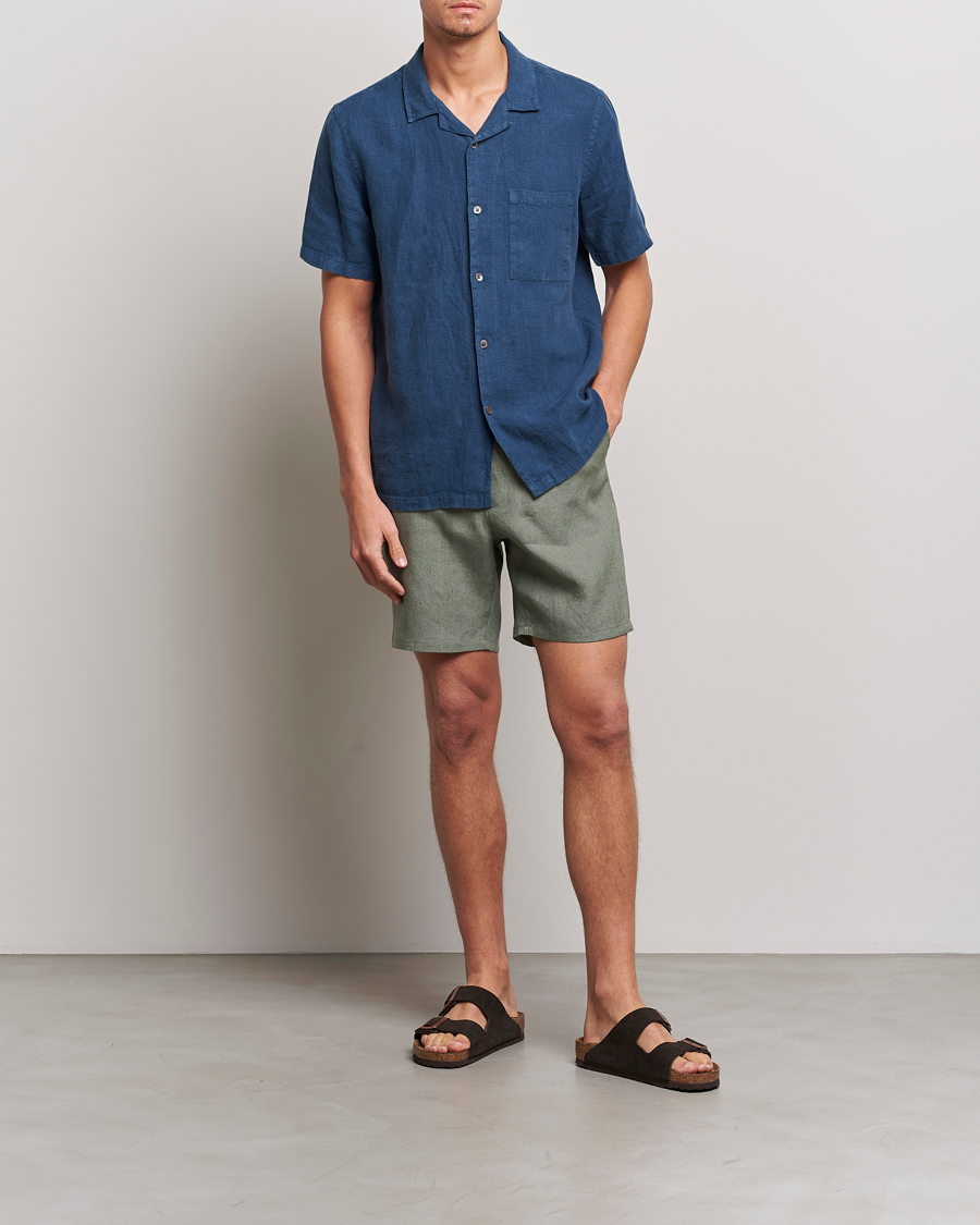 Homme | Shorts | A Day's March | Ipu Drawstring Linen Shorts Dusty Green