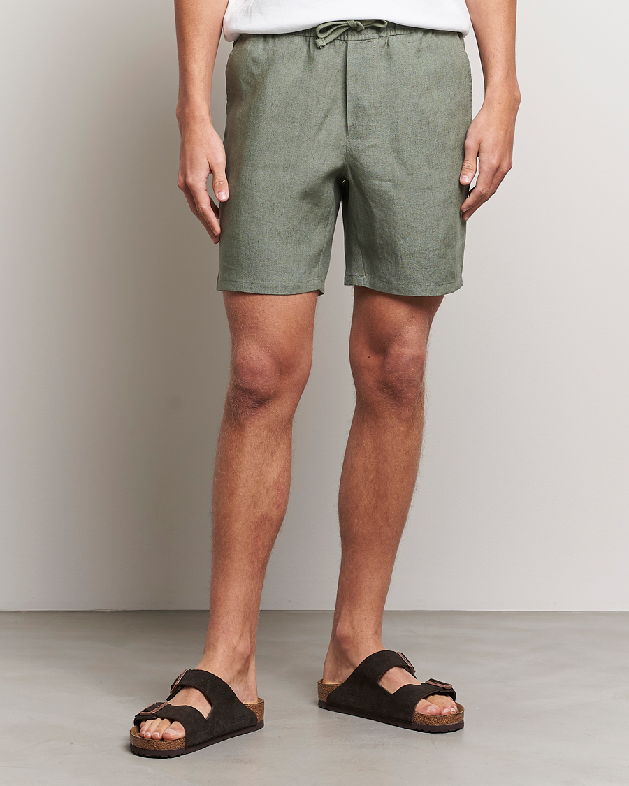 Homme | Shorts | A Day's March | Ipu Drawstring Linen Shorts Dusty Green